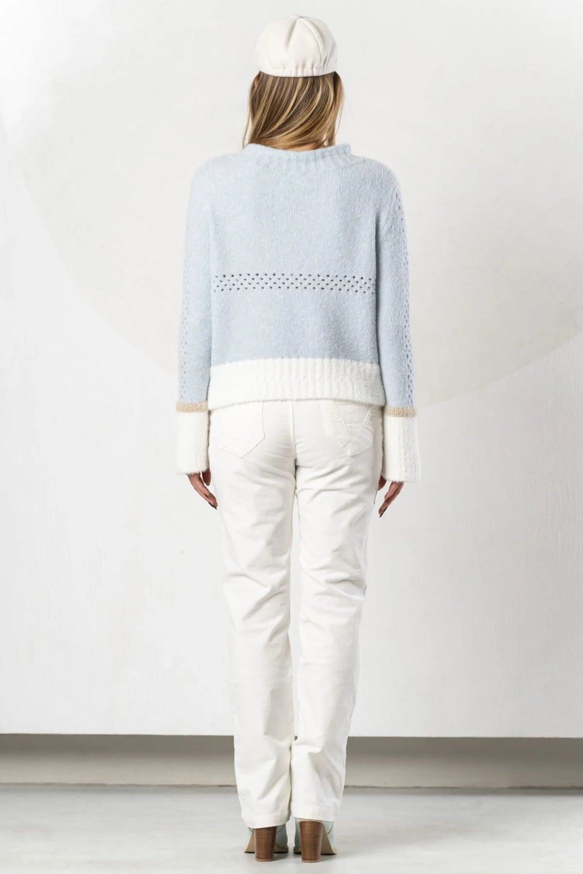Elisa Cavaletti Designer Powder Blue Faux Fur Sweater