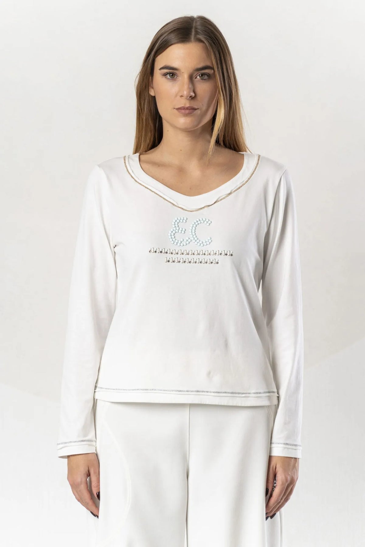 Elisa Cavaletti Designer Top with Light Blue Crystals