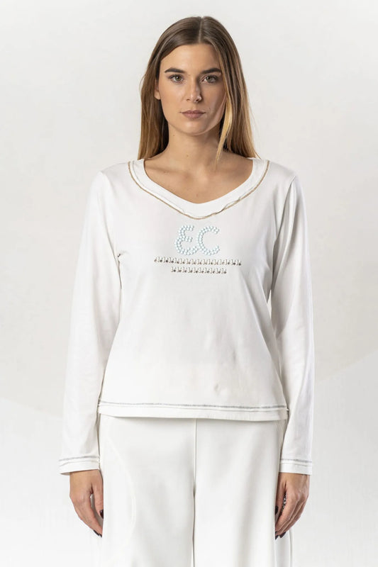 Elisa Cavaletti Top with Light Blue Crystals
