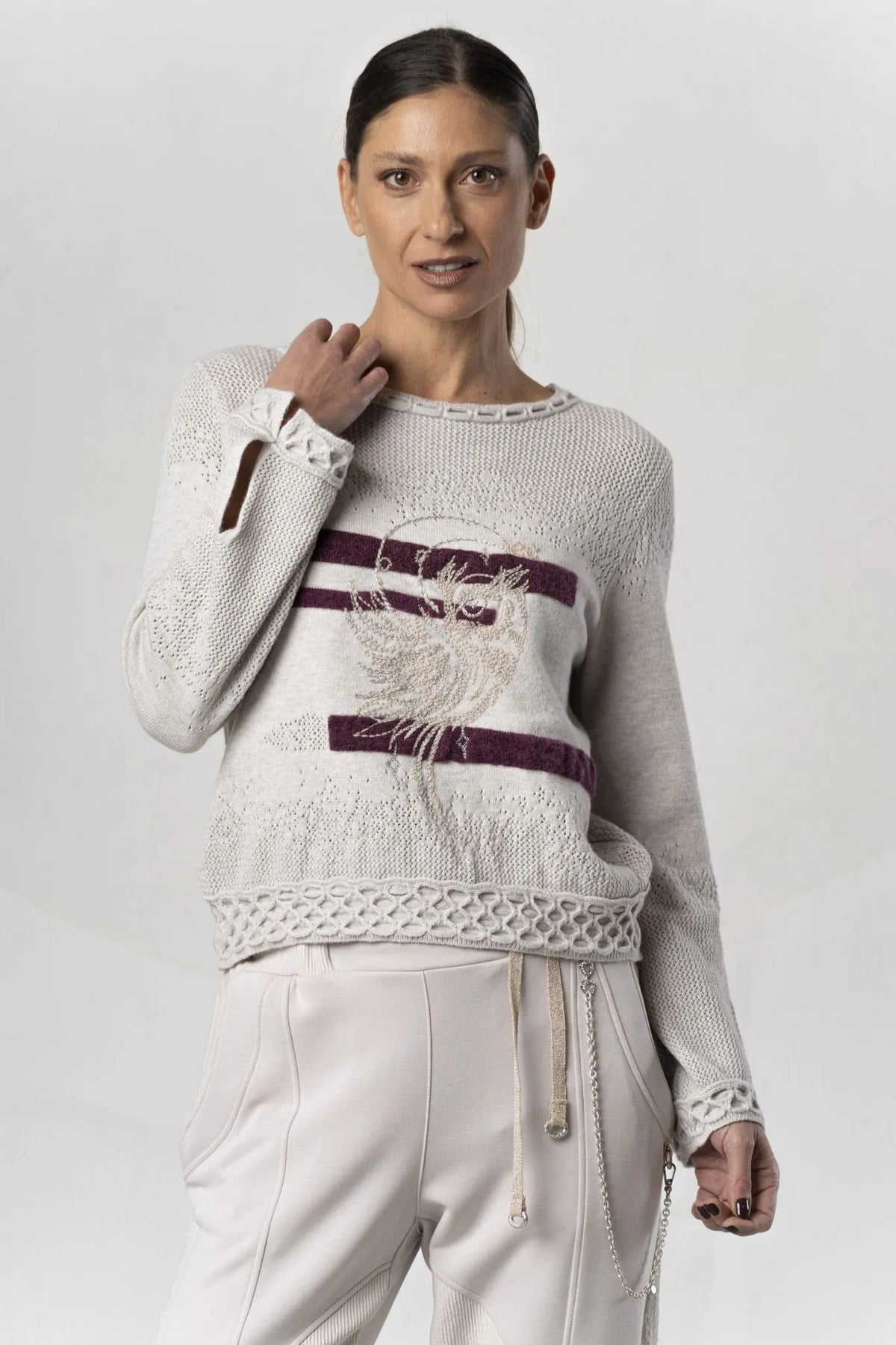 Elisa Cavaletti Designer Openwork Sweater with Embroidery