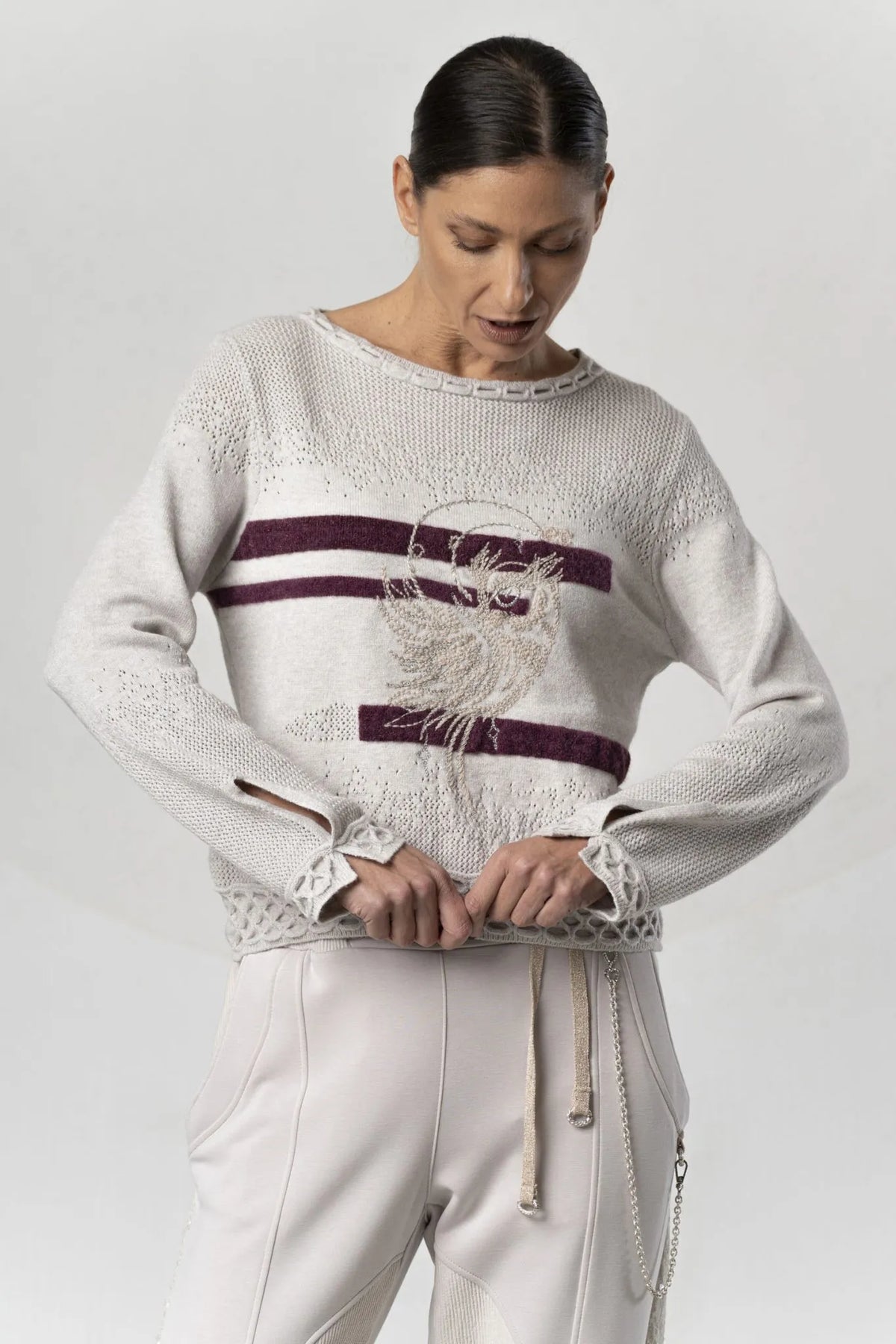 Elisa Cavaletti Designer Openwork Sweater with Embroidery