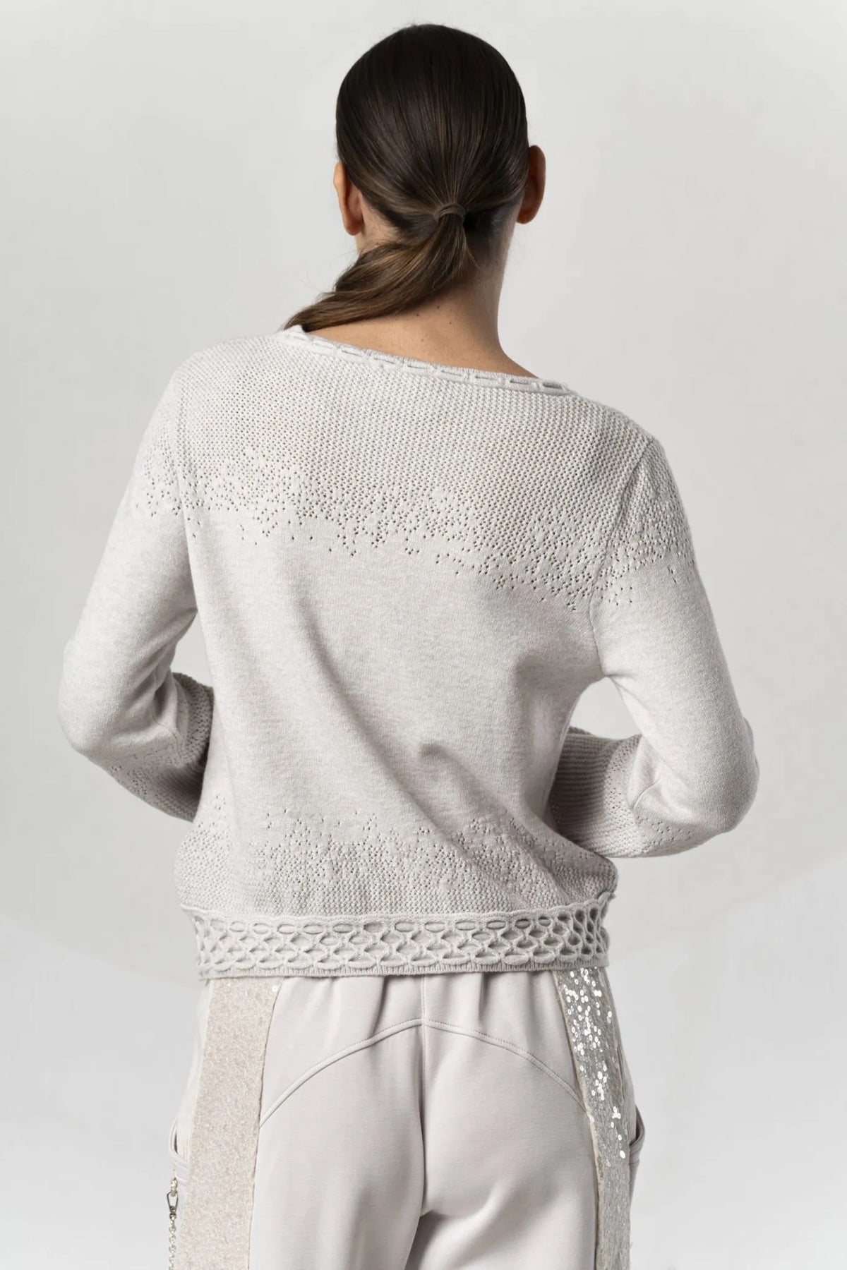 Elisa Cavaletti Designer Openwork Sweater with Embroidery
