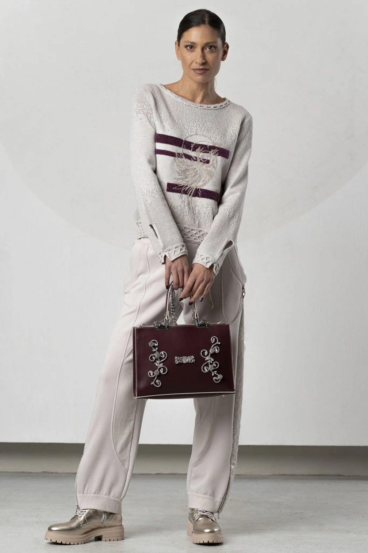 Elisa Cavaletti Designer Openwork Sweater with Embroidery