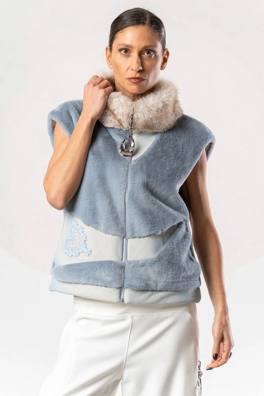 Elisa Cavaletti Powder Blue Faux Fur Gilet