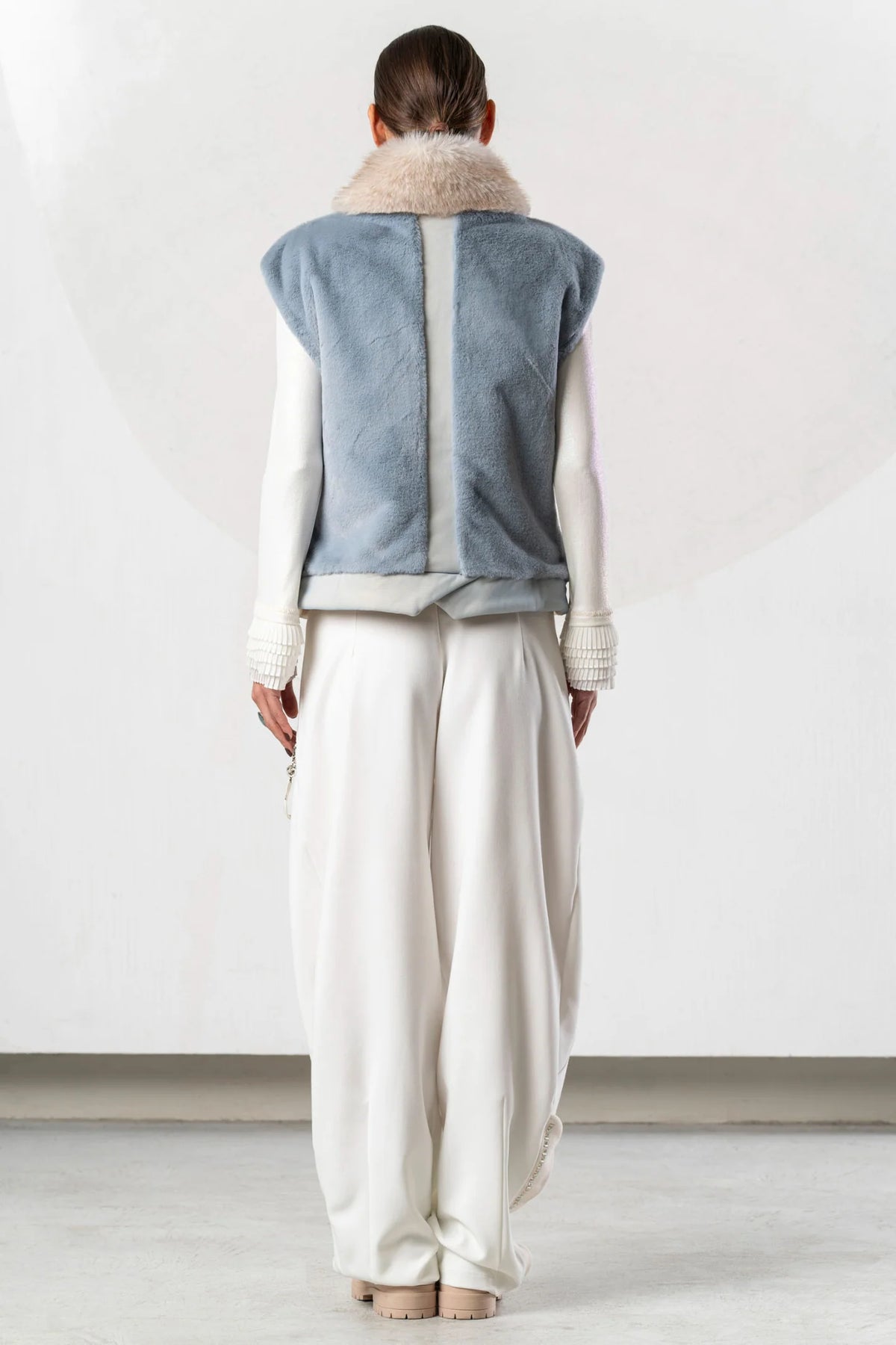 Elisa Cavaletti Designer Powder Blue Faux Fur Gilet