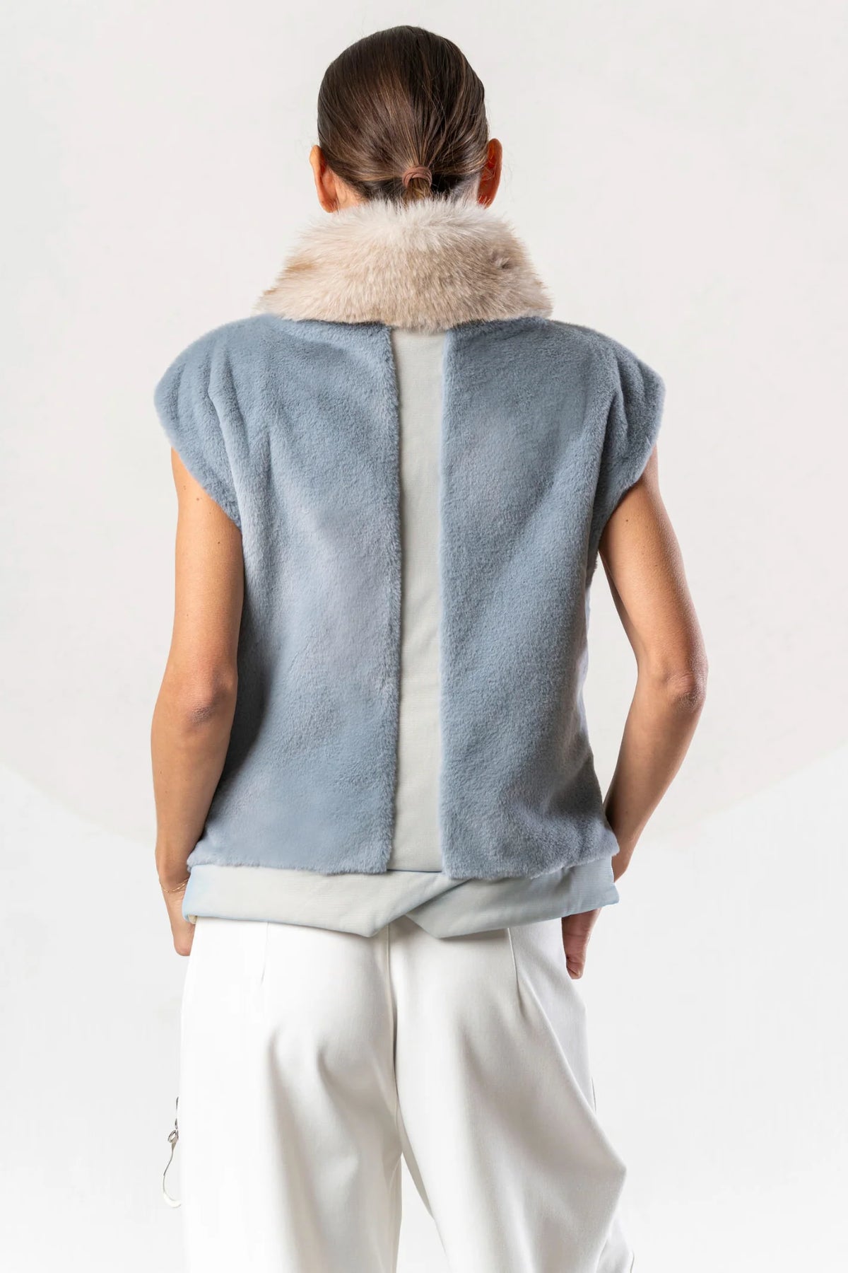 Elisa Cavaletti Designer Powder Blue Faux Fur Gilet