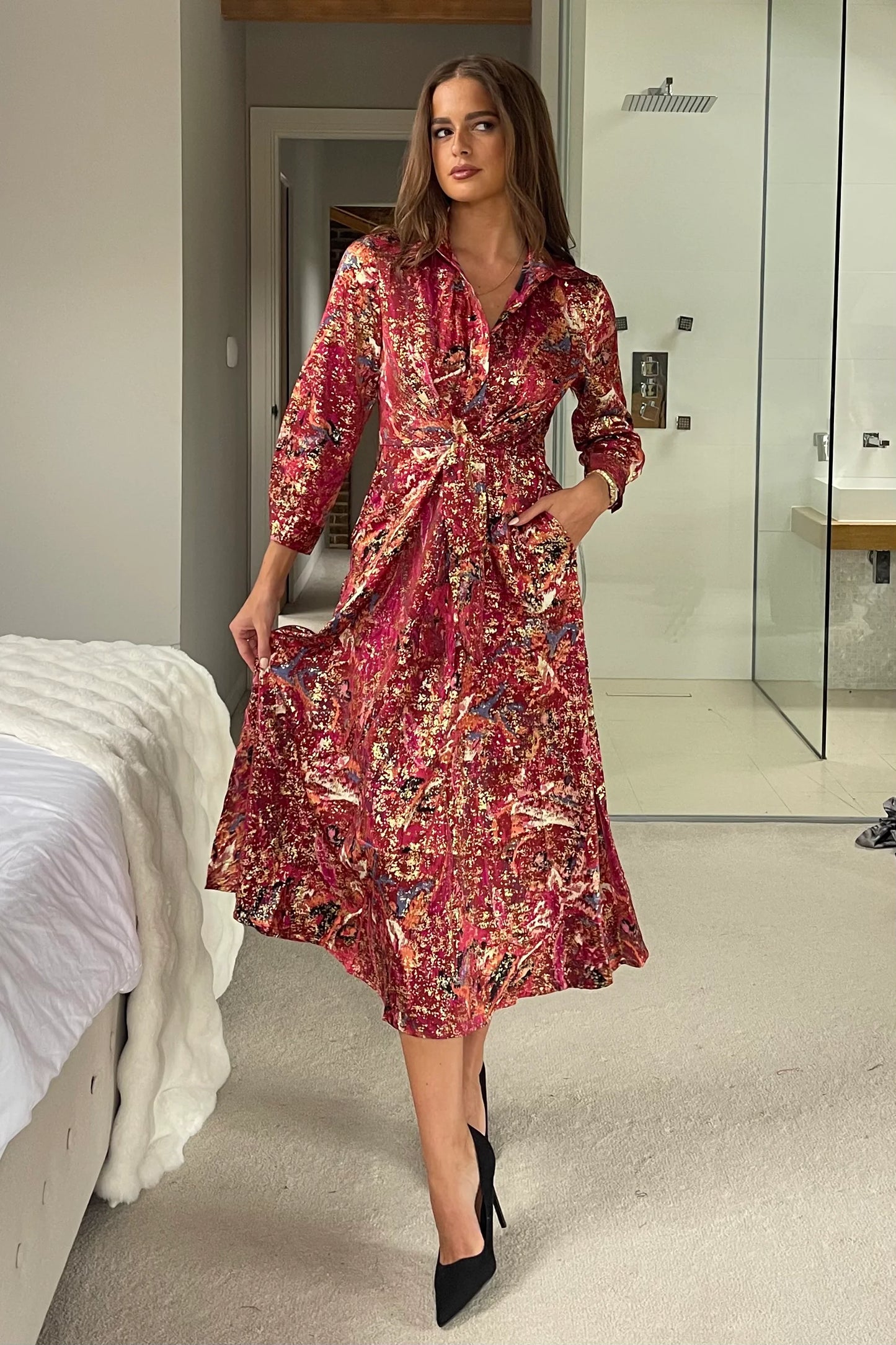 Isla Midi Abstract Print Dress