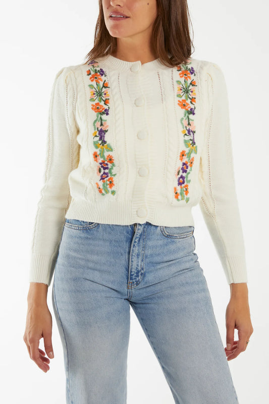 Rosie Cable Knit Embroidered Cardigan