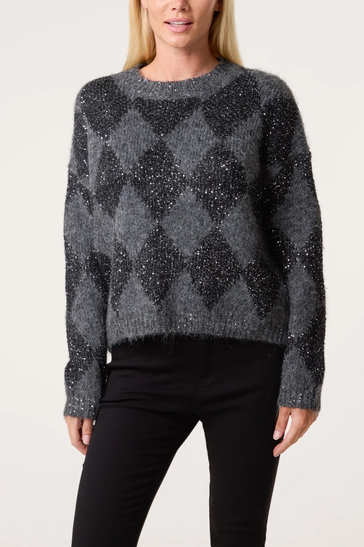 Angie Glitter Argyle Diamond Jumper