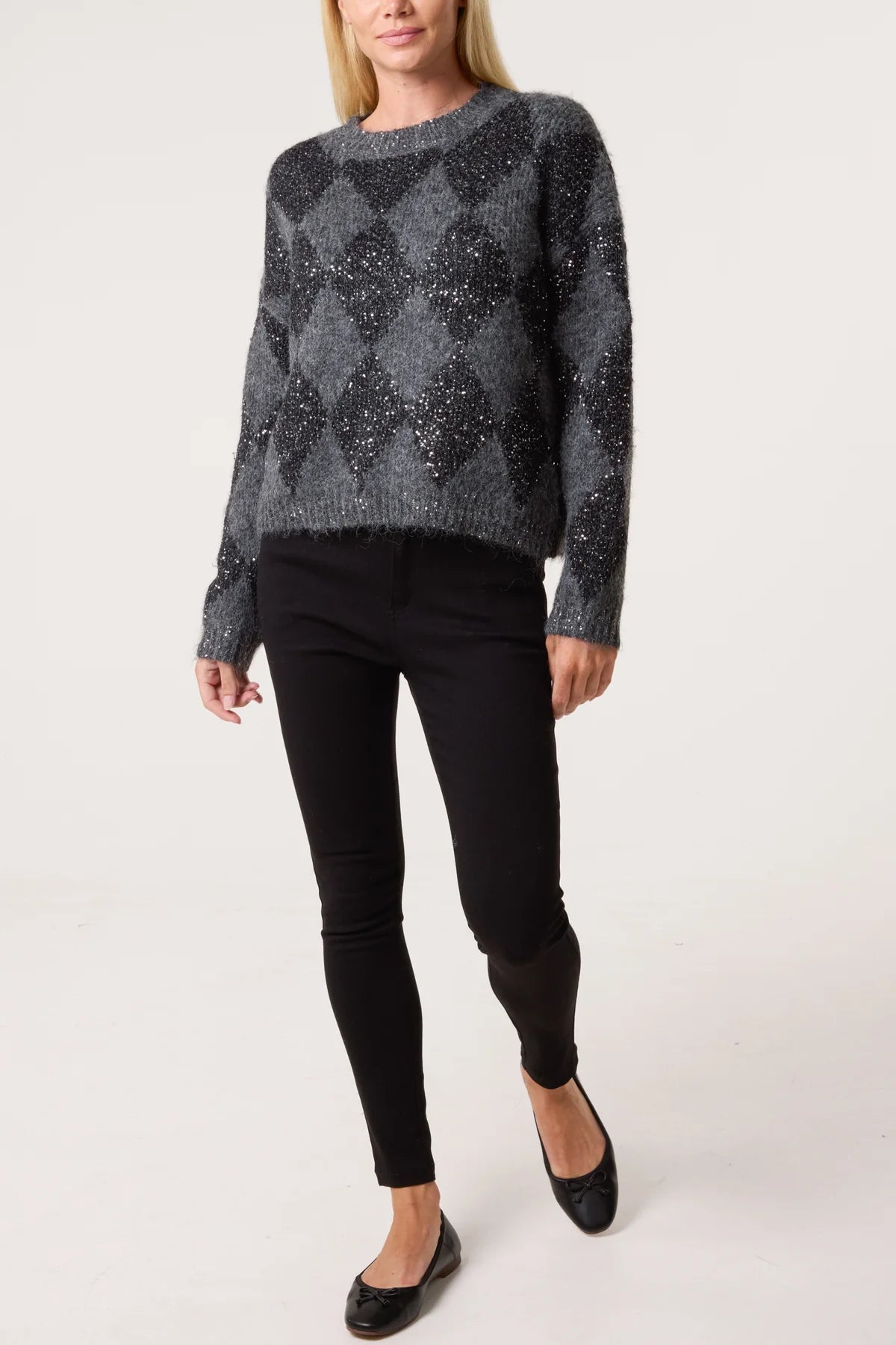 Angie Glitter Argyle Diamond Jumper