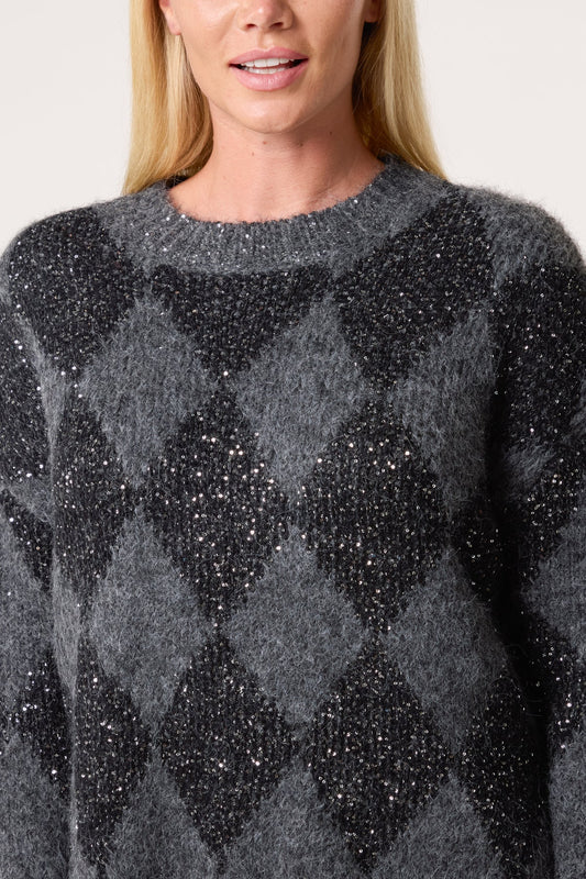 Angie Glitter Argyle Diamond Jumper