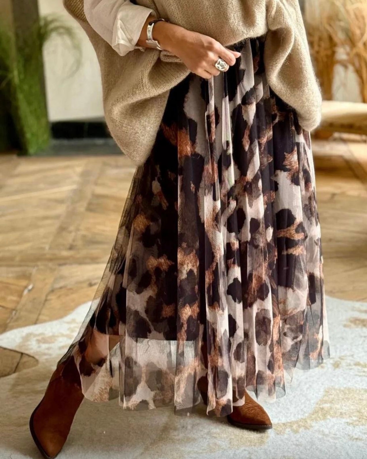 Leona Animal Print Midi Skirt