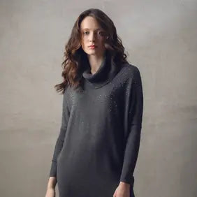 Marble - Cowl Neck Dress with Gunmetal Studs 7558