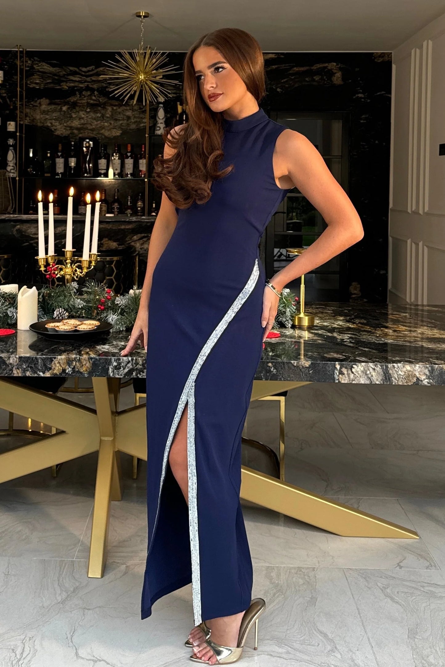 Carmen Diamanté Split Maxi Dress