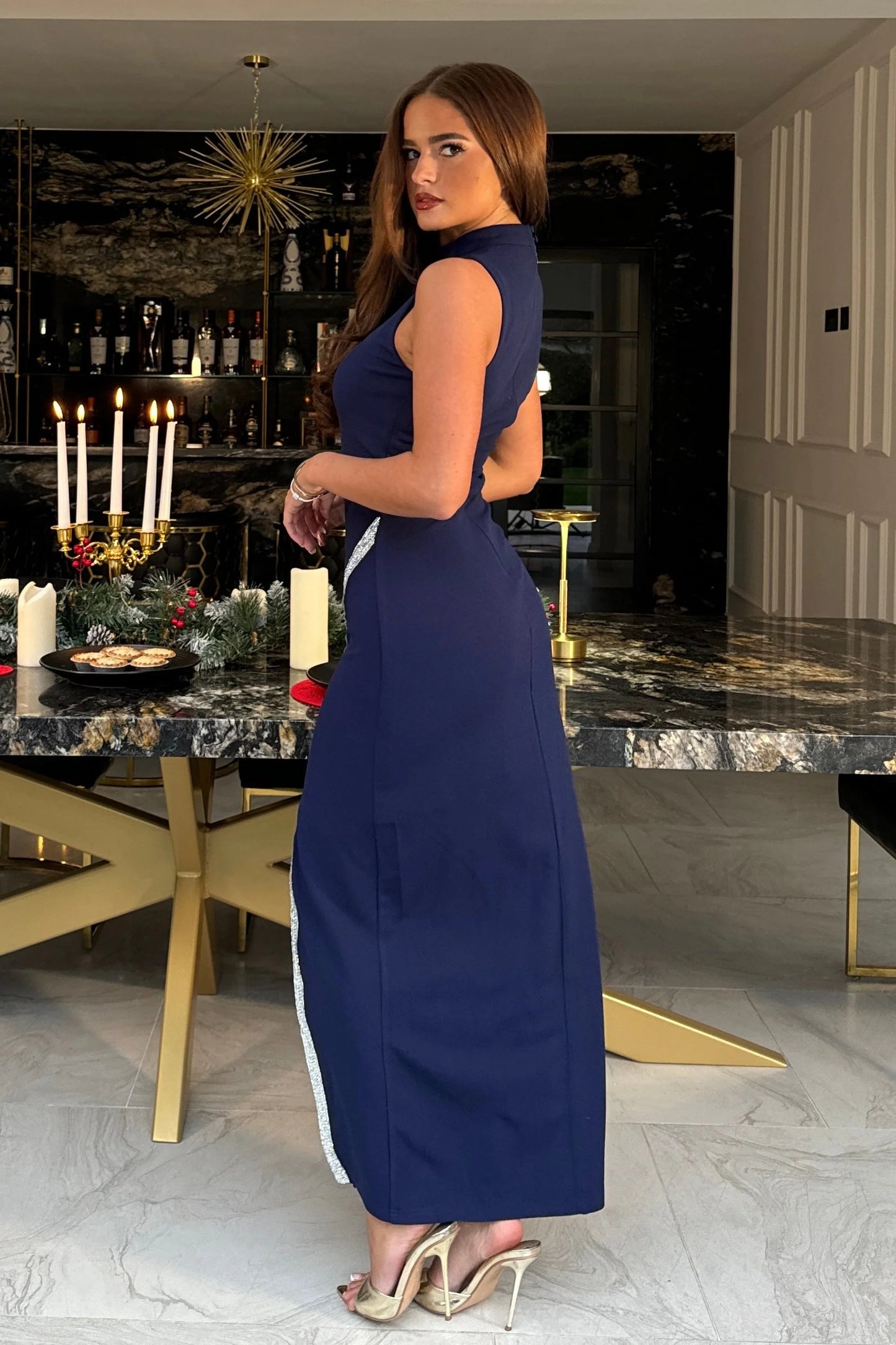 Carmen Diamanté Split Maxi Dress