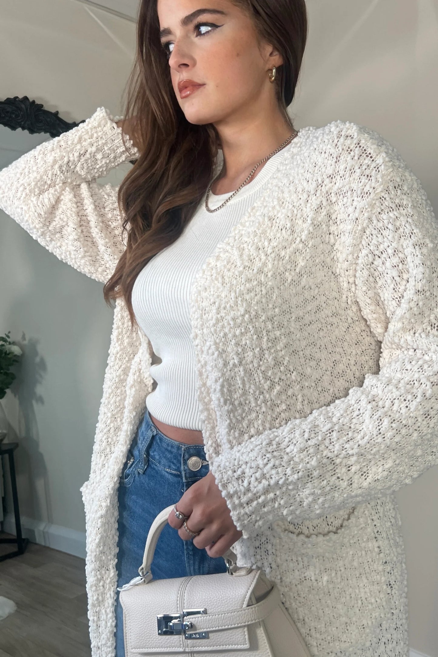 Tia Longline Boucle Cardigan