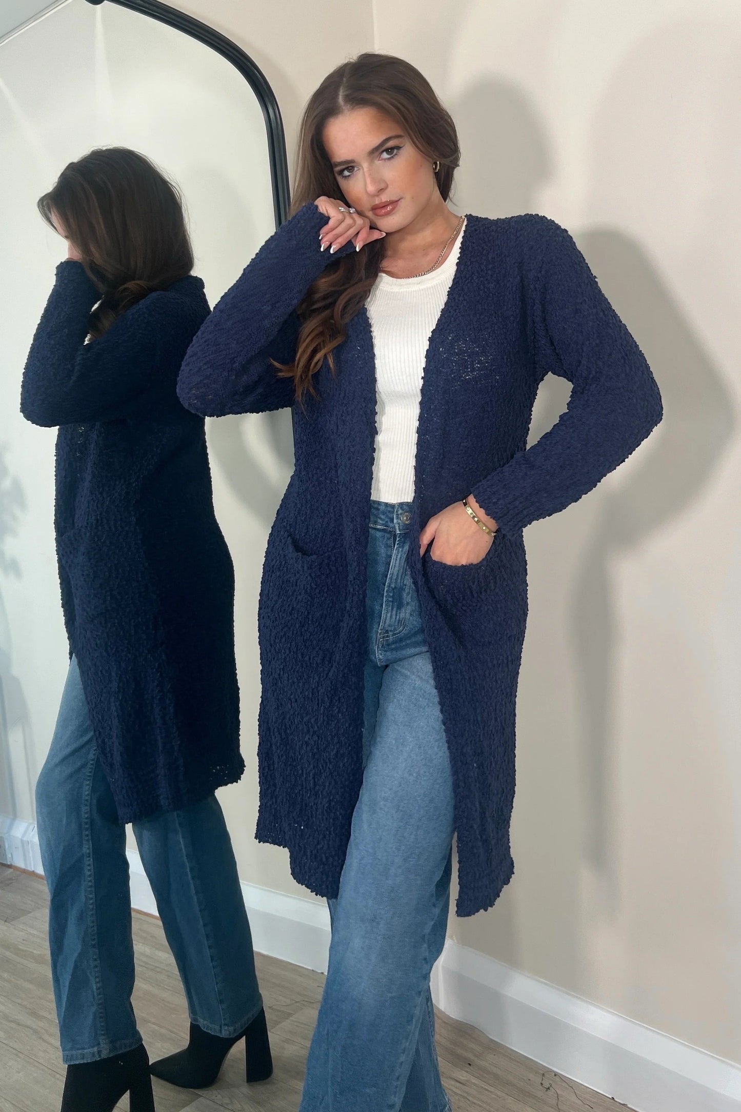 Tia Longline Boucle Cardigan