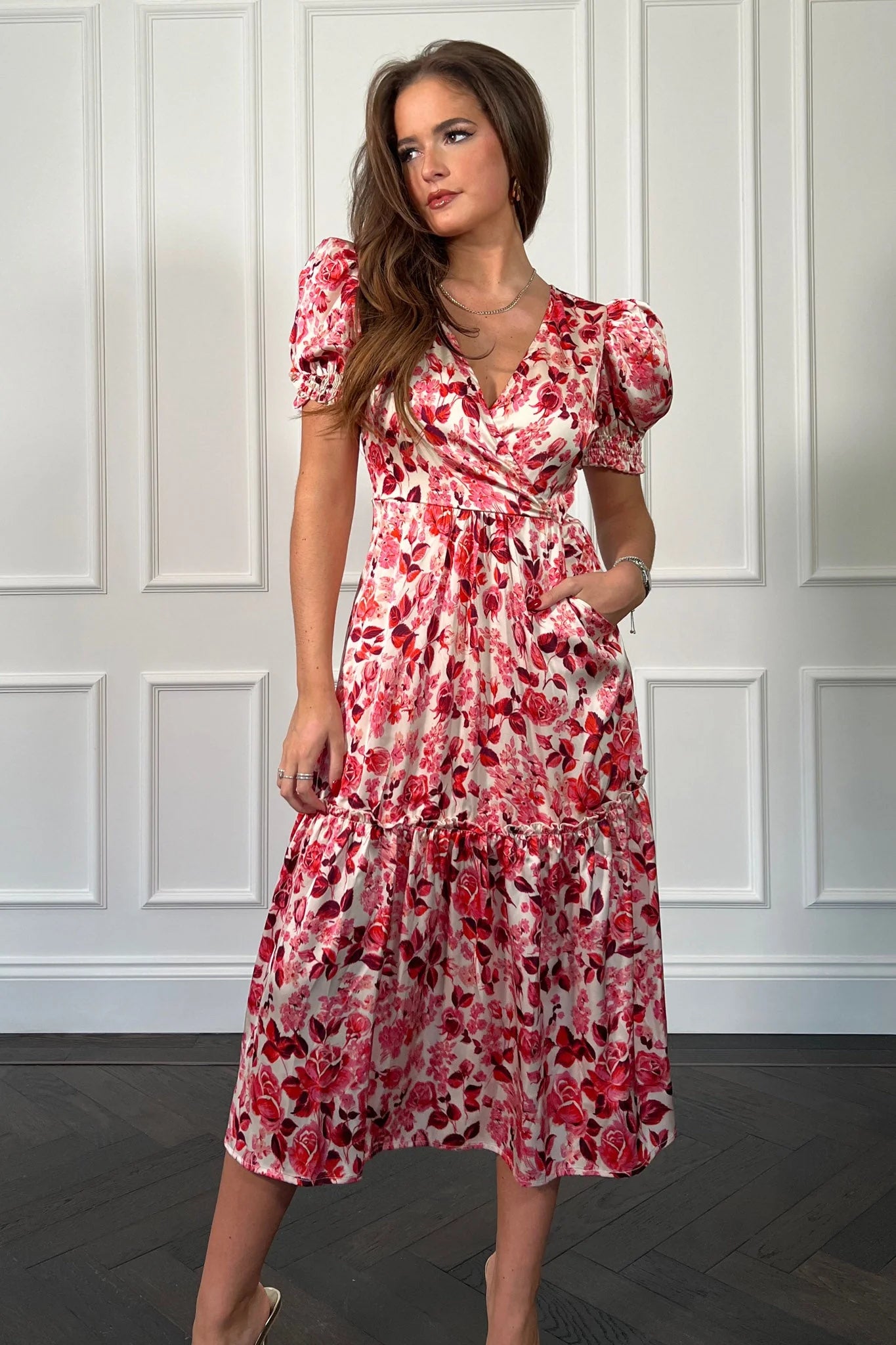 Rosie Wrap Tiered Midi Dress