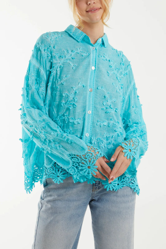 Nella Embroidered Lace & Crochet Shirt