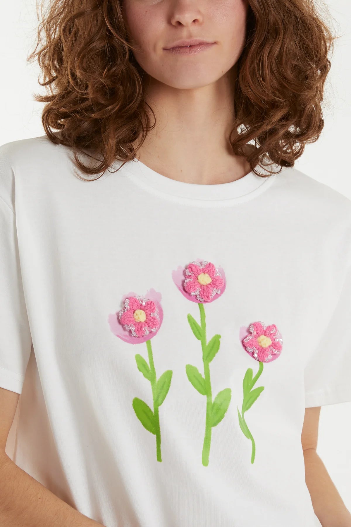 Gina Embellished Flock Flower T-shirt