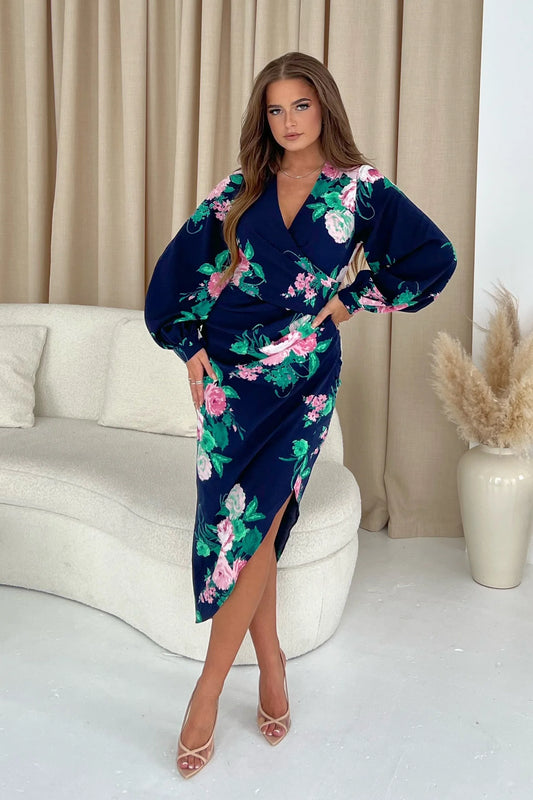 Rosa Floral Wrap Asymmetric Dress