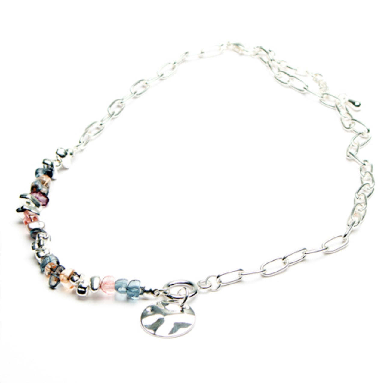 Short Necklace with Disc & multi glass beads