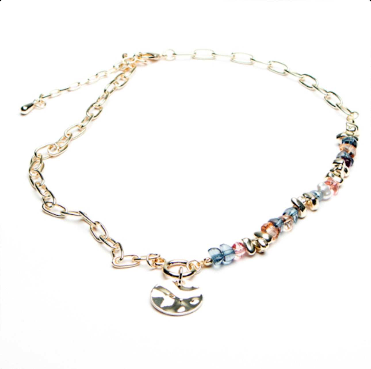 Short Necklace with Disc & multi glass beads