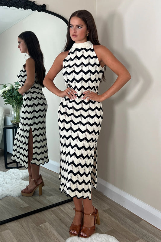 Minx Monochrome Midi Crochet Dress