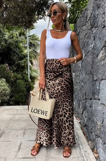 Reeve Satin Animal Print Skirt