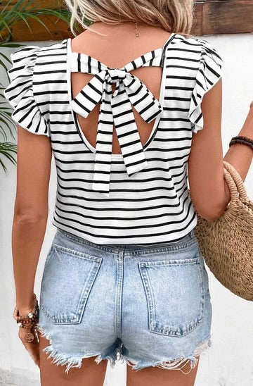 Lottie Stripe Bow Tie-Up Top
