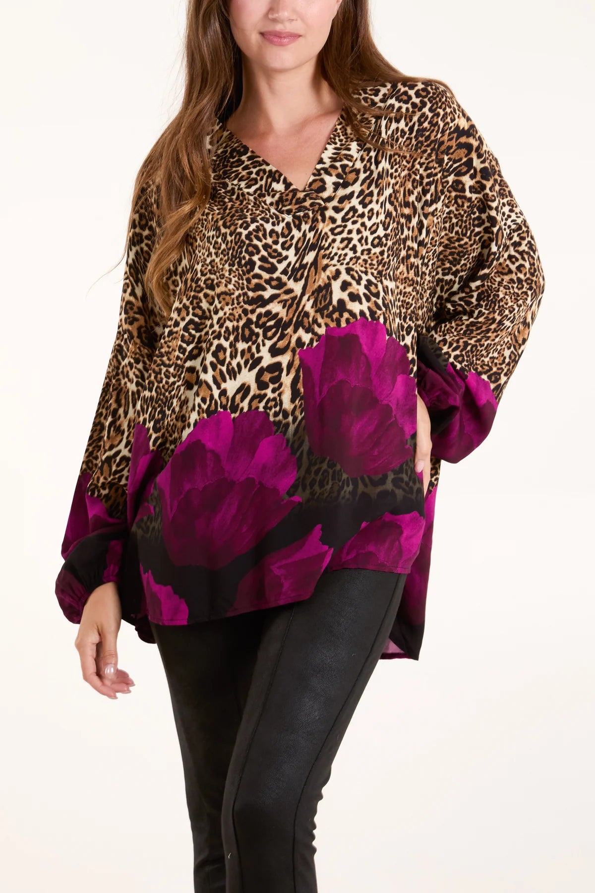 Marnie Leopard & Flower Print Oversize Top
