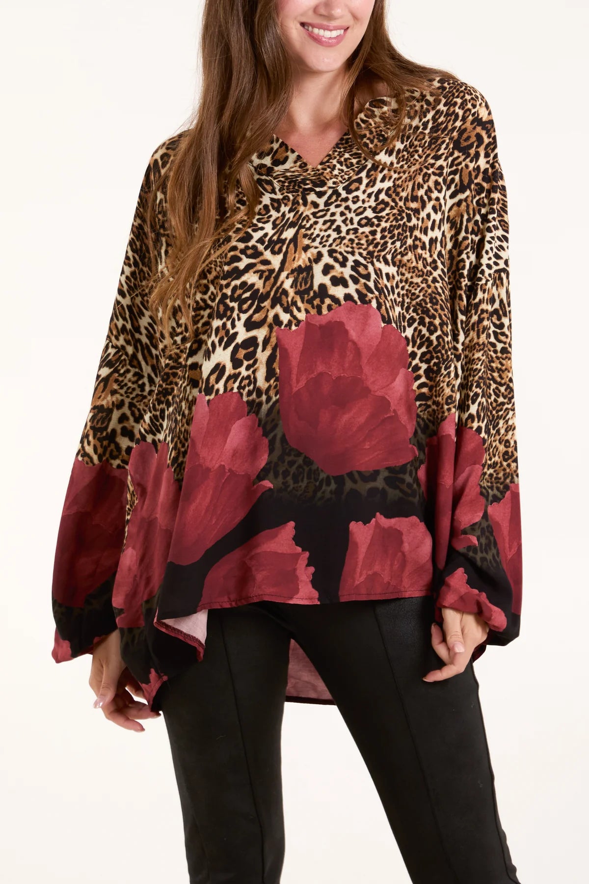 Marnie Leopard & Flower Print Oversize Top