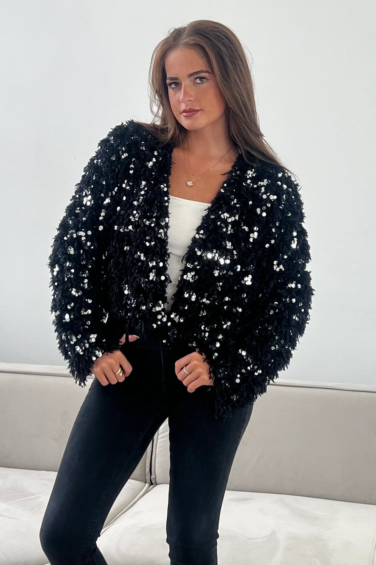 Monroe Sequin Cropped Cardigan