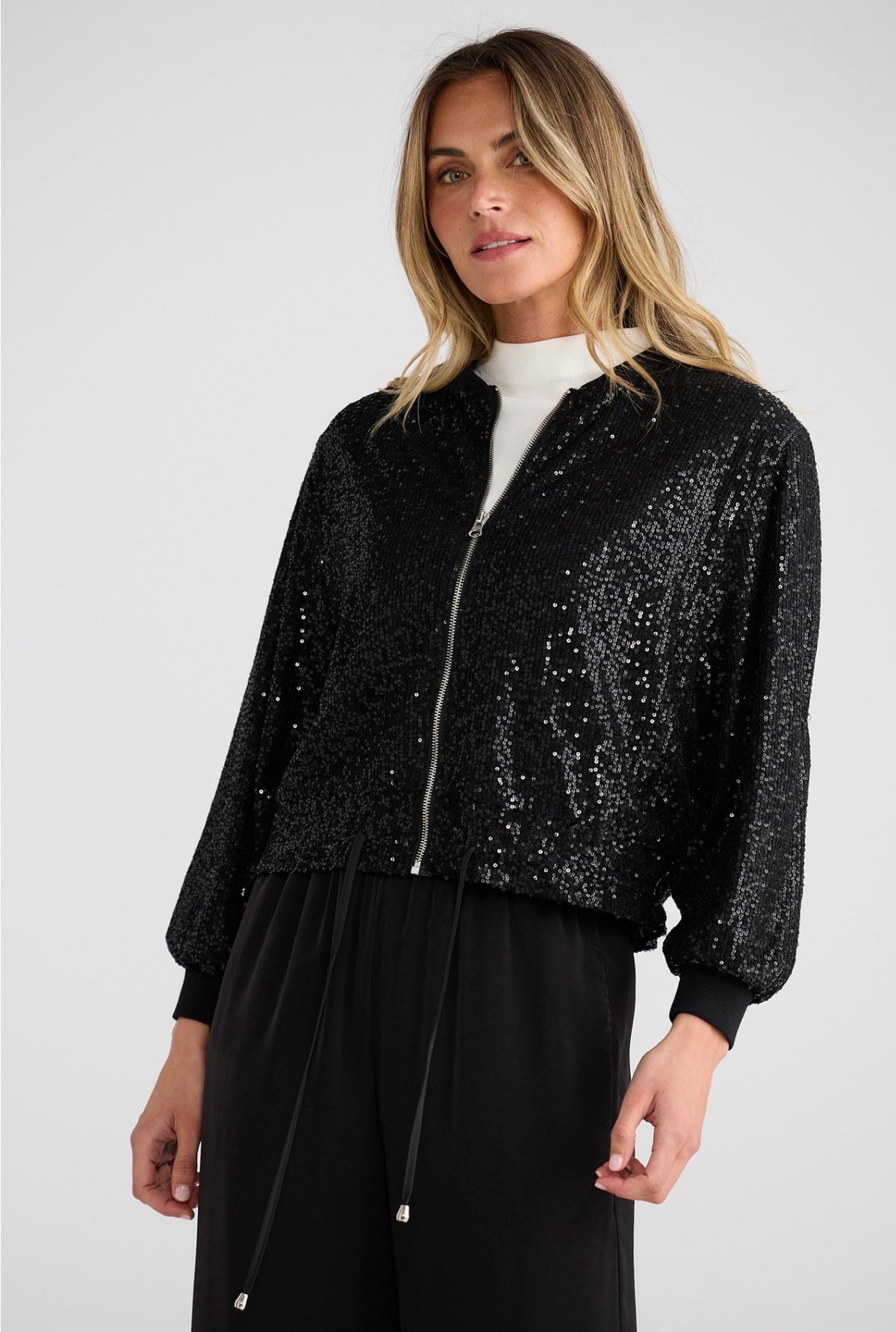 Brave & True Jazzy Sequin Bomber Jacket