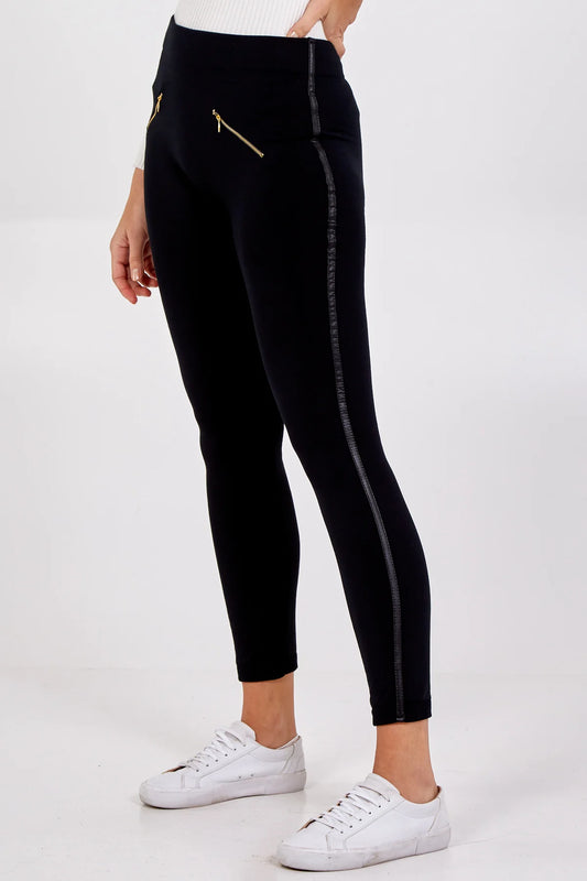 Mara PU Stripe Fleece Lined Leggings