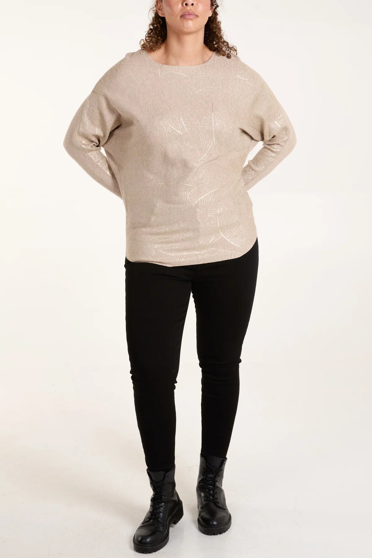 Iona Leaf Foil Print Fine Knit Jumper
