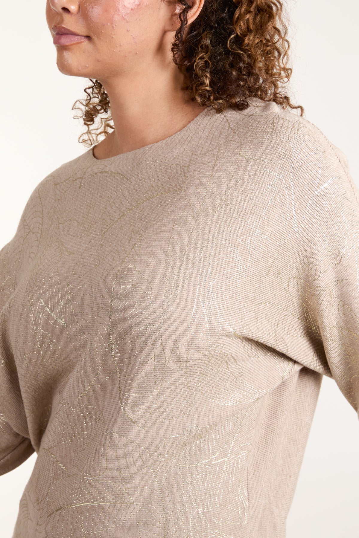 Iona Leaf Foil Print Fine Knit Jumper