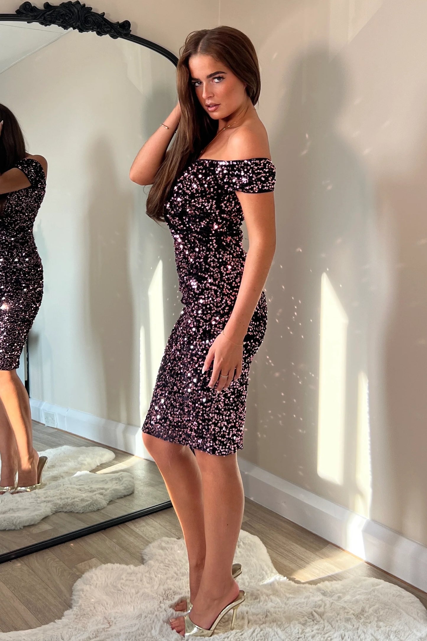 Sophia Rose Gold Sequin Midi Dress