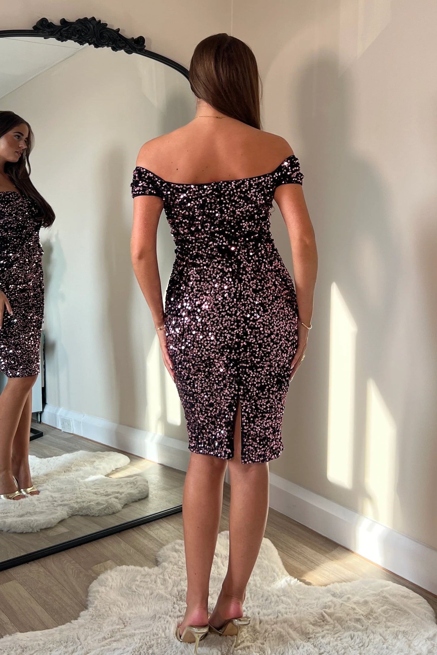 Sophia Rose Gold Sequin Midi Dress
