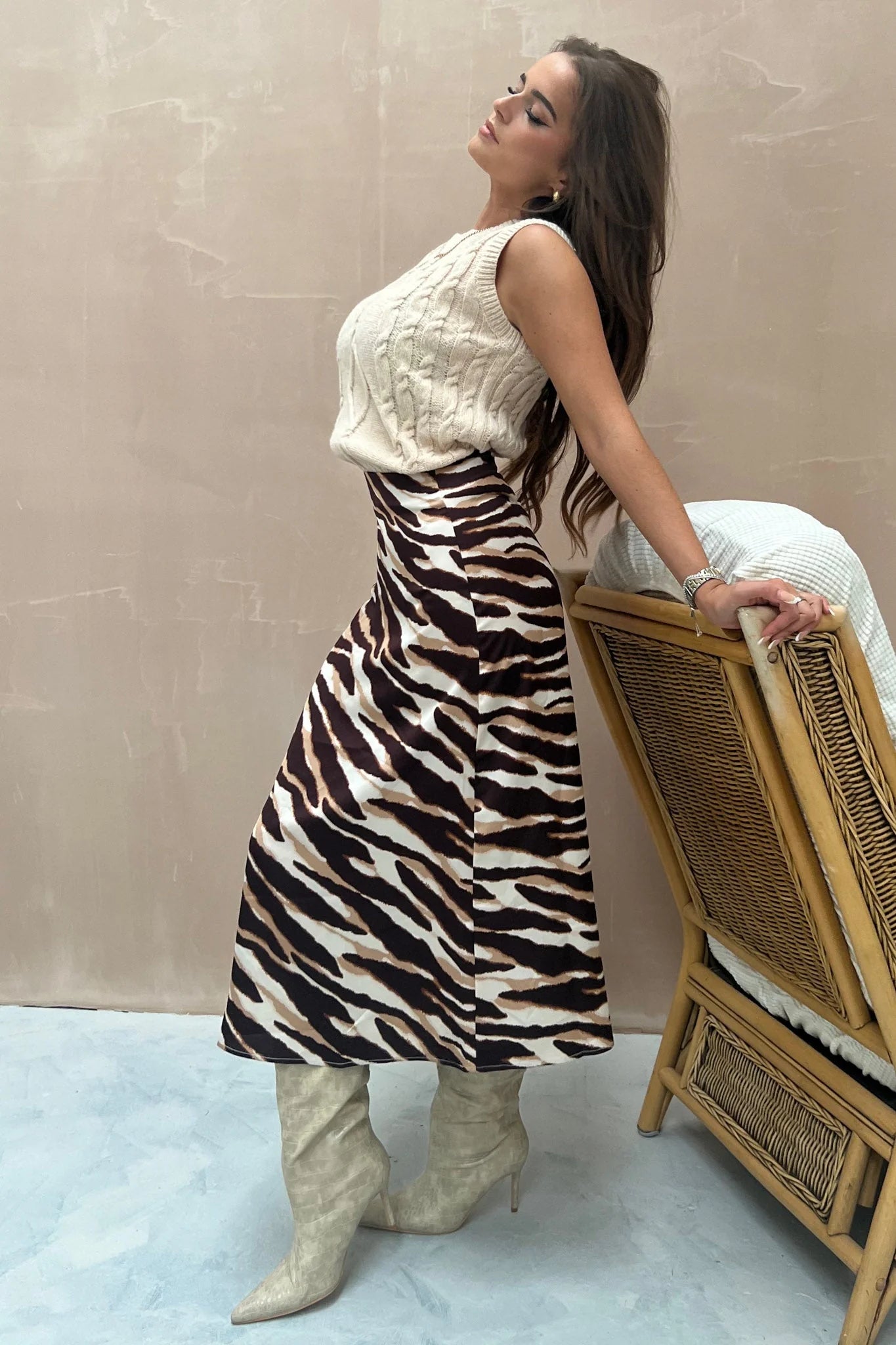 Essie Zebra Printed Midi Skirt