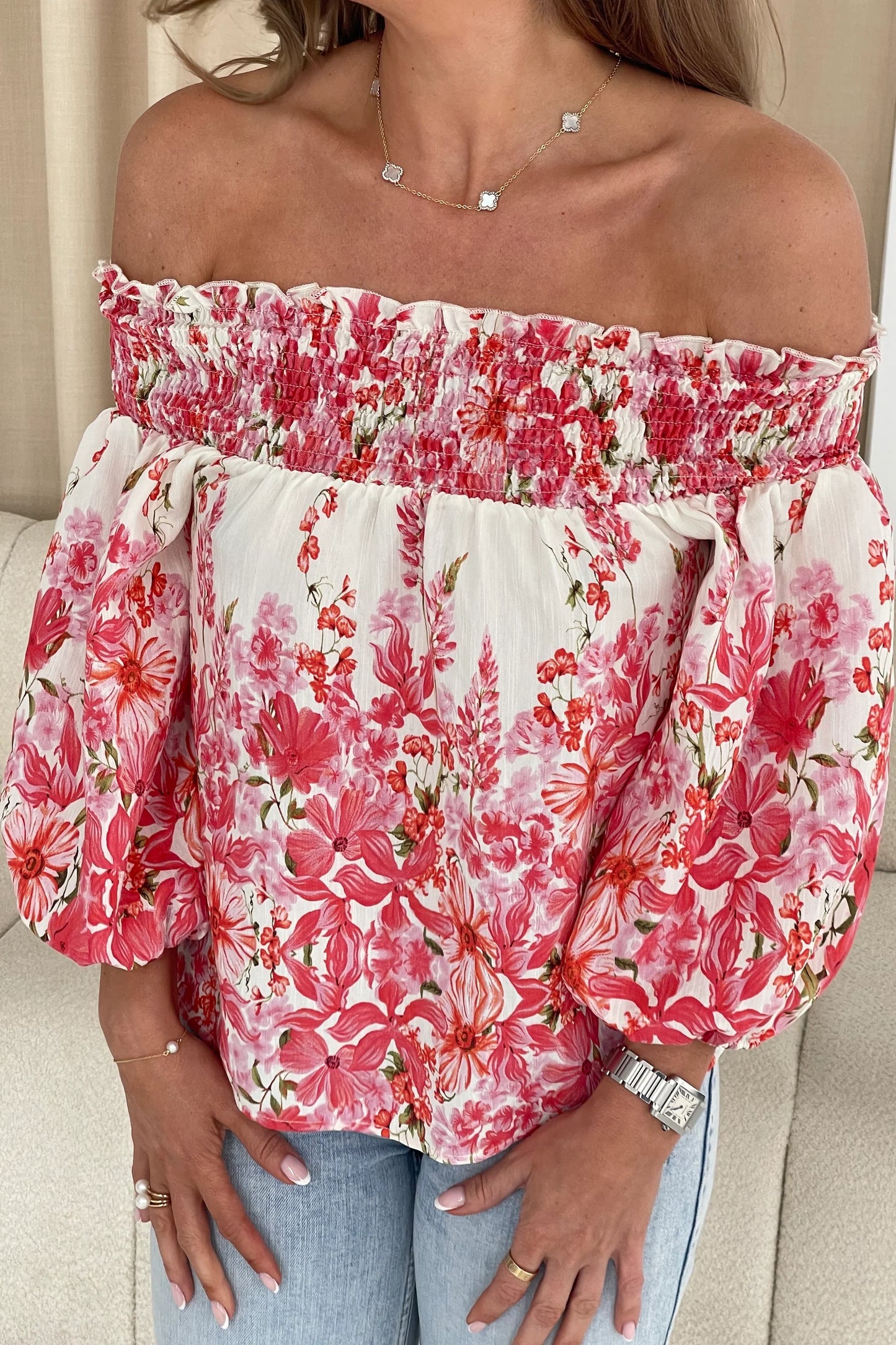 Maddie Floral Bardot Top