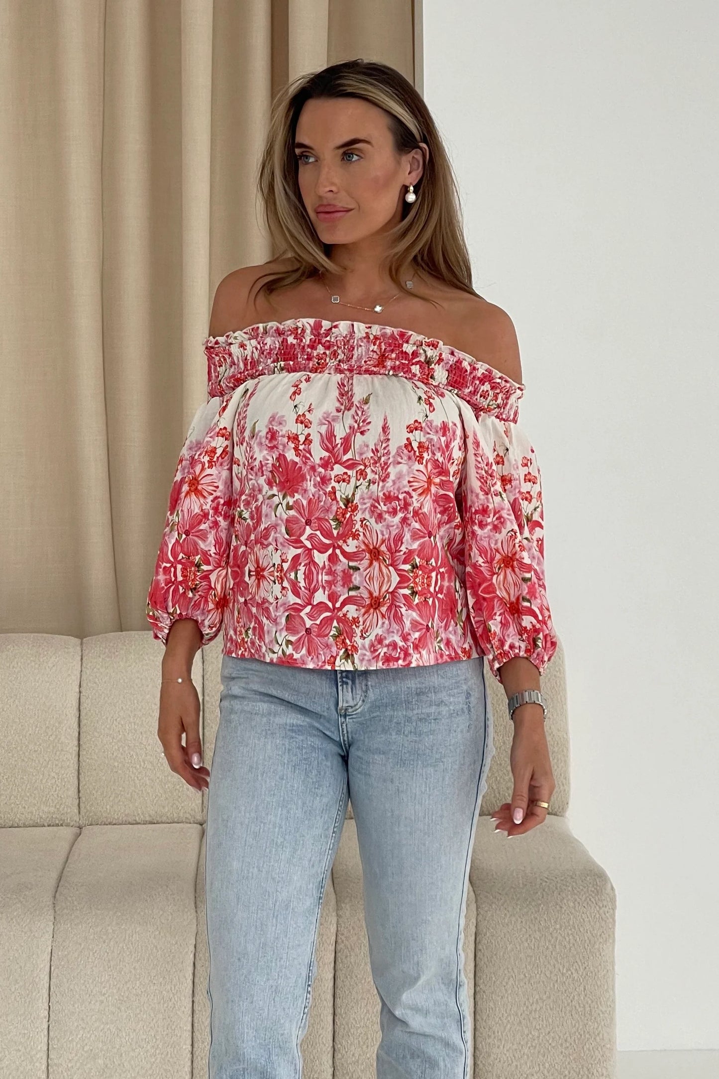 Maddie Floral Bardot Top