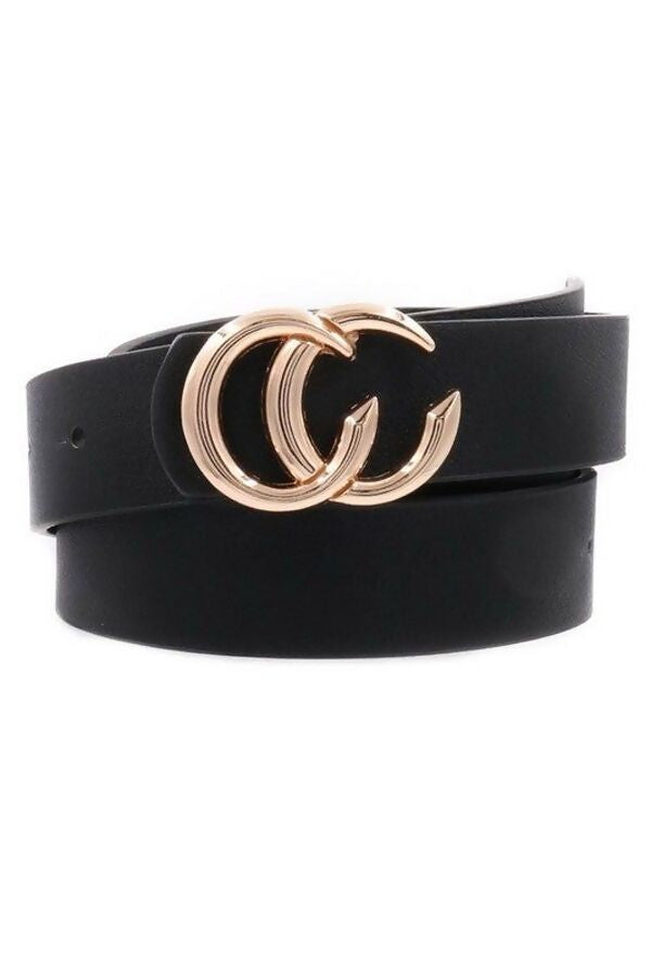 CC Buckle Faux Leather Belt