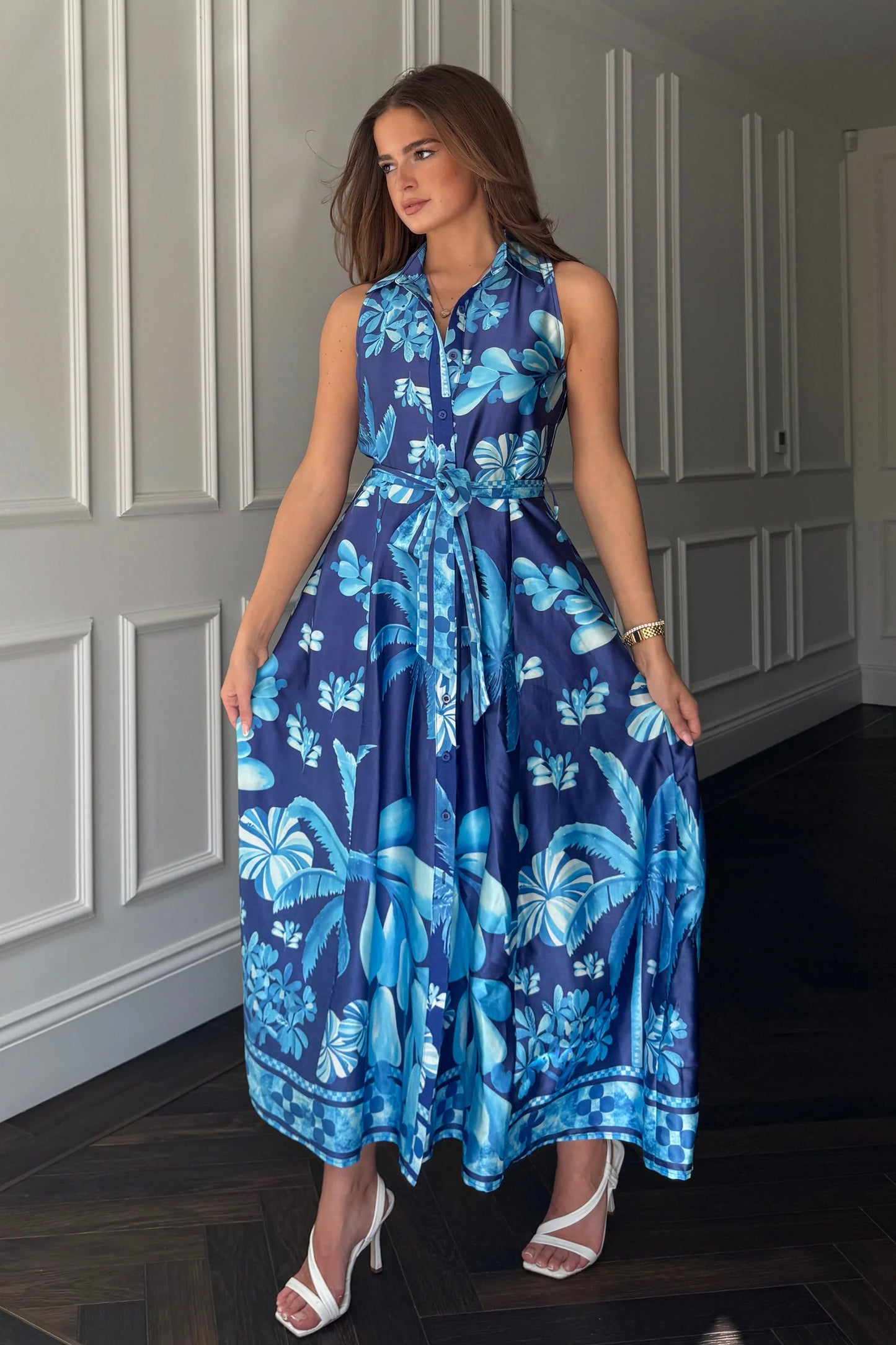 Panama Sleeveless Maxi Shirt Dress