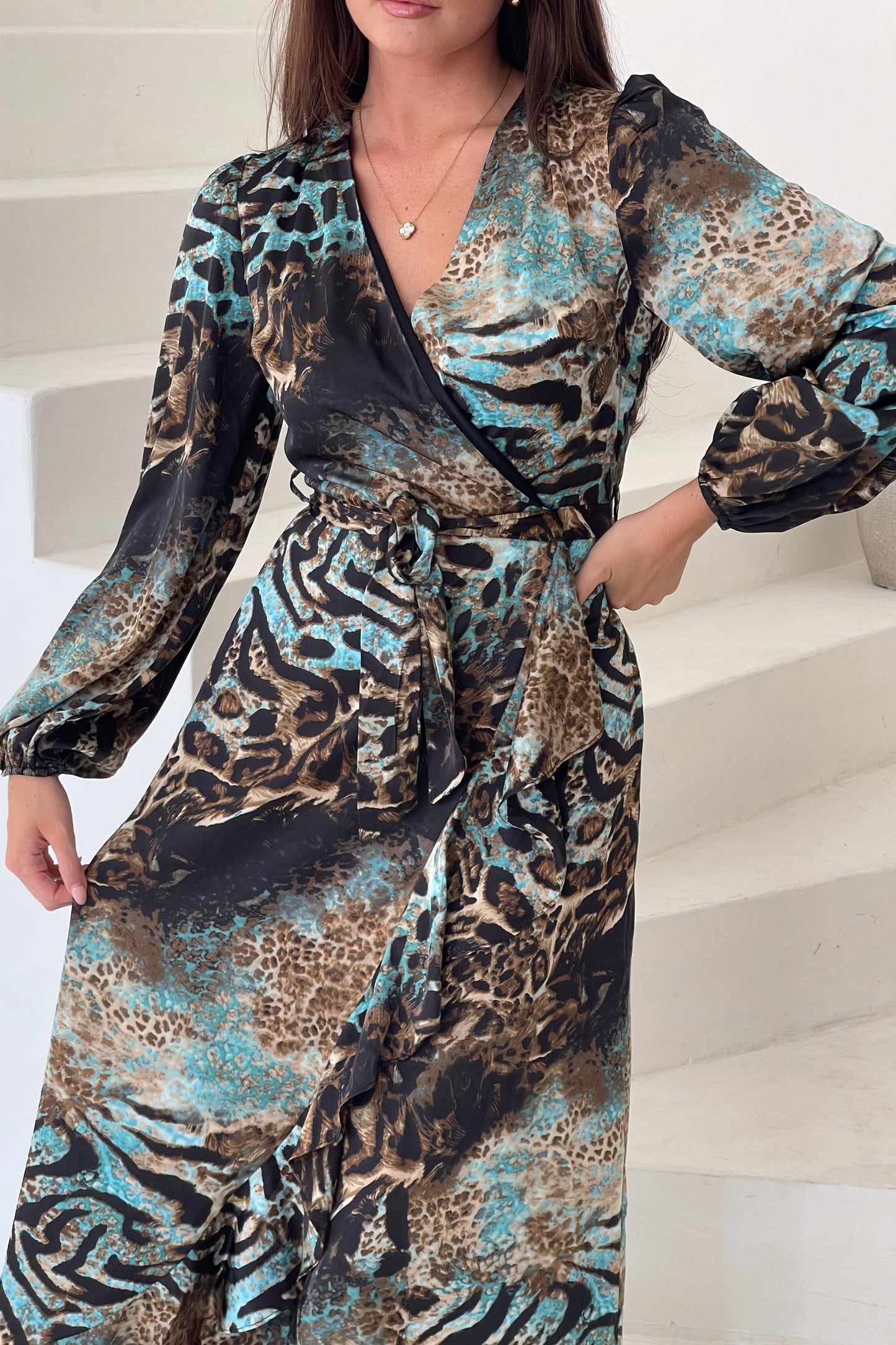 Shawna Animal Print Wrap Dress