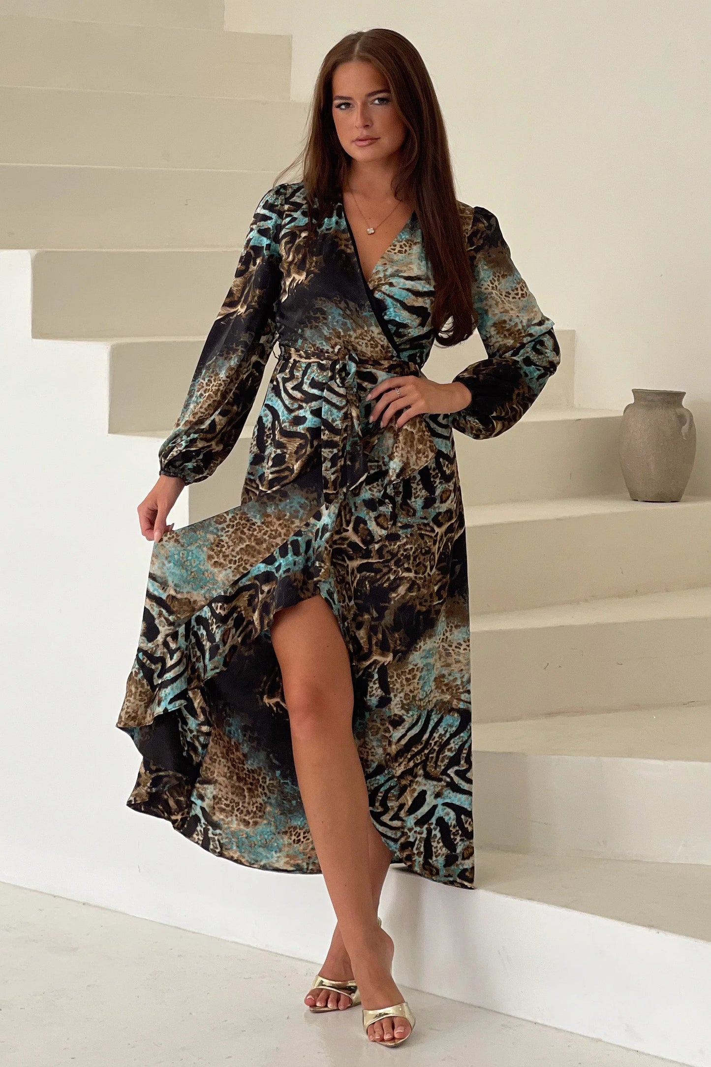 Shawna Animal Print Wrap Dress