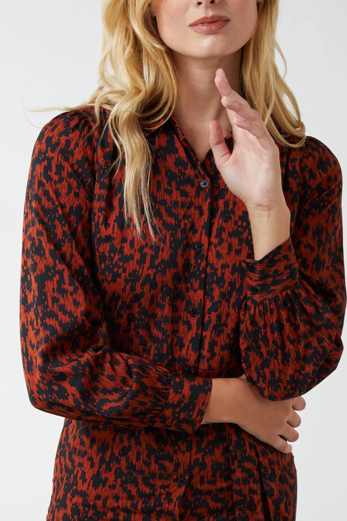 Ameera Abstract Animal Print Midi Shirt Dress