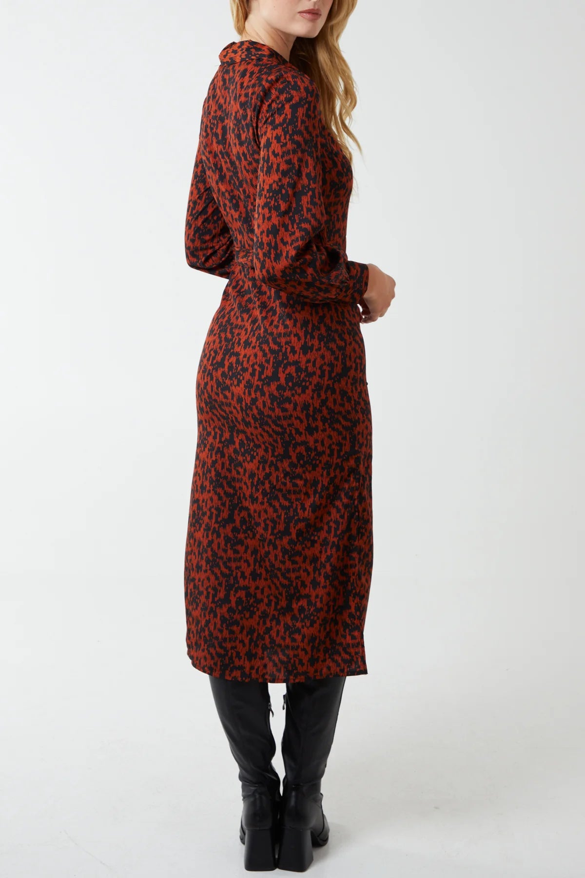 Ameera Abstract Animal Print Midi Shirt Dress