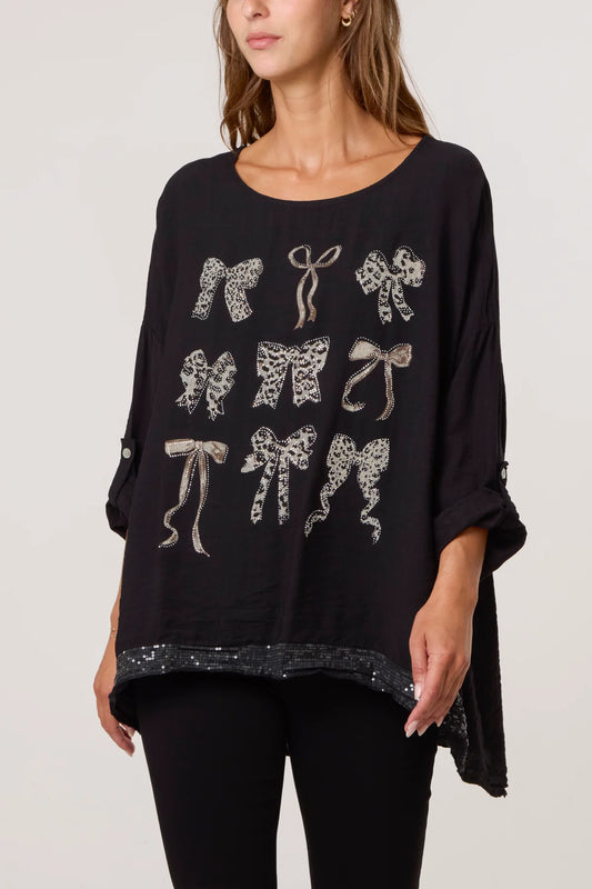 Beau Animal Print & Diamante Bow Top