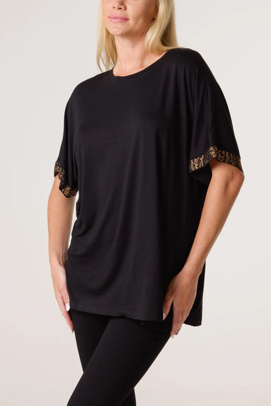 Leisha Leopard Diamante Sleeve T-shirt